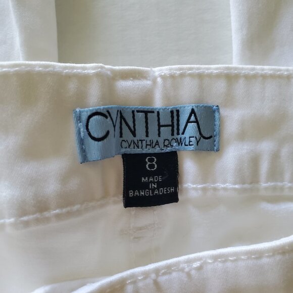 Cynthia Rowley Ankle Cropped White Pants Cotton Tencel Blend with Gold Hardware - Picture 7 of 11